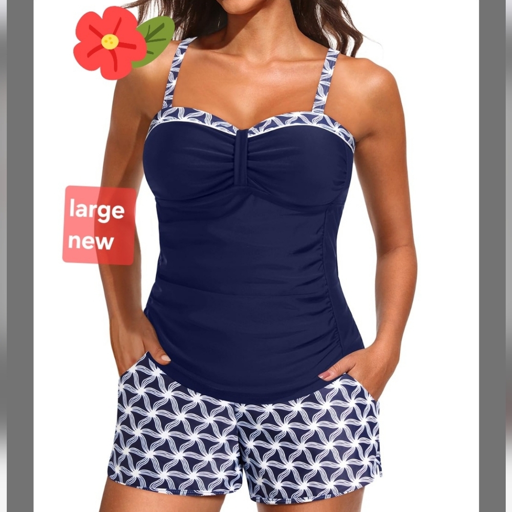 Women's Navy Tankini With Shorts Set XL